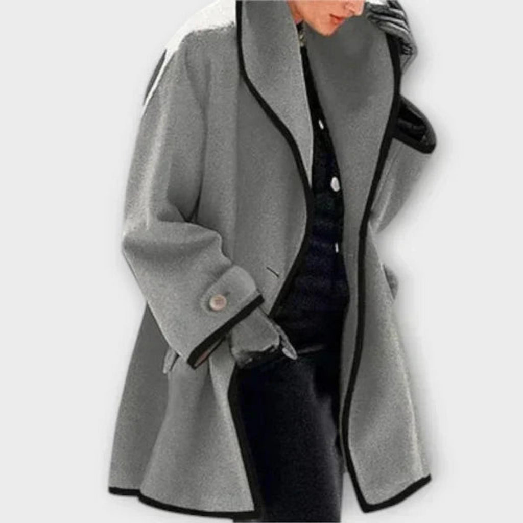 Women's Oversized Wool-Blend Swing Coat Black Contrast Trim - Gray