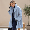 Women's Oversized Wool Coat Wide Lapel Relaxed Fit - Blue