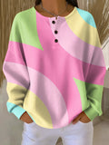 Women's Pastel Colorblock Waffle-Knit Henley Pullover Sweater - Pink