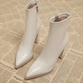 Women's Patent Faux Leather Pointed-Toe Block-Heel Ankle Boots - Beige