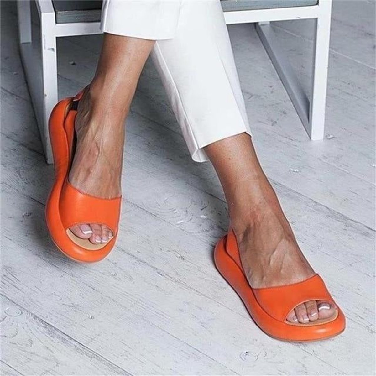 Women's Peep Toe Slingback Comfortable Sandals Cushioned Flat - Orange