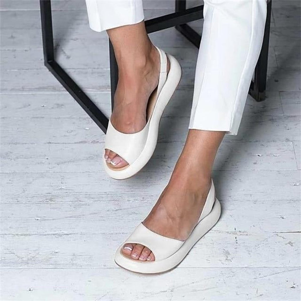 Women's Peep Toe Slingback Comfortable Sandals Cushioned Flat - White