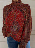 Women's Persian Medallion Print Mock-Neck Long-Sleeve Top - Multicolor