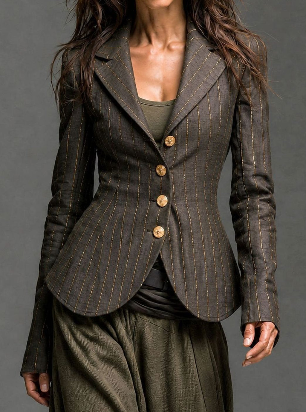 Women's Pinstripe Structured Button-Front Tailored Blazer