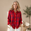 Women's Plaid Button-Up Knit Cardigan Shirt - Red