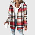 Women's Plaid Hooded Button-Up Shacket Coat - Red