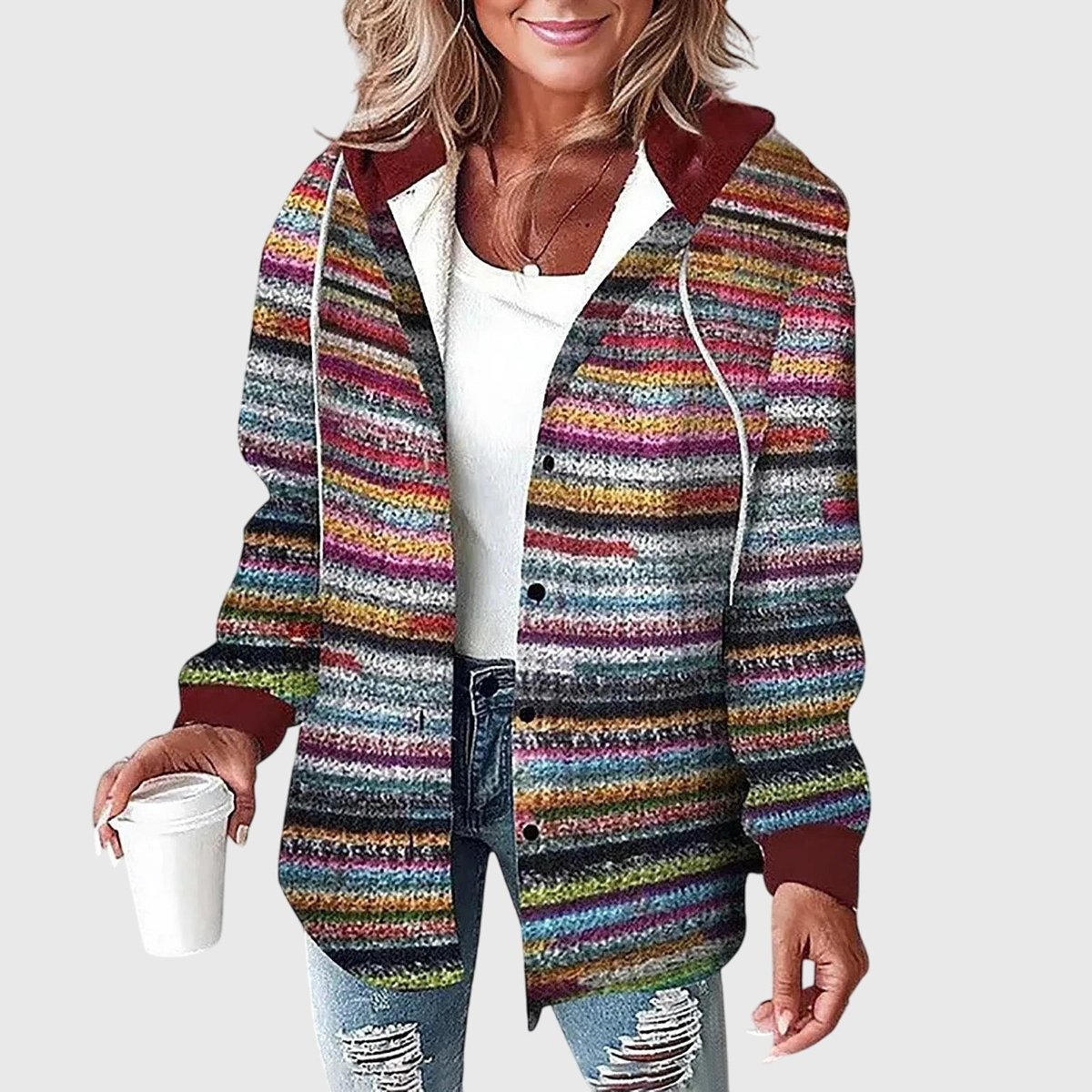 Women's Plaid Hooded Button-Up Shacket Coat - Multi-Color