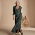 Women's Plaid Long-Sleeve Button-Down Maxi Shirt Dress