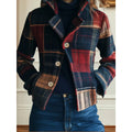 Women's Plaid Patchwork Single-Breasted Cropped Wool-Blend Jacket - Multicolored