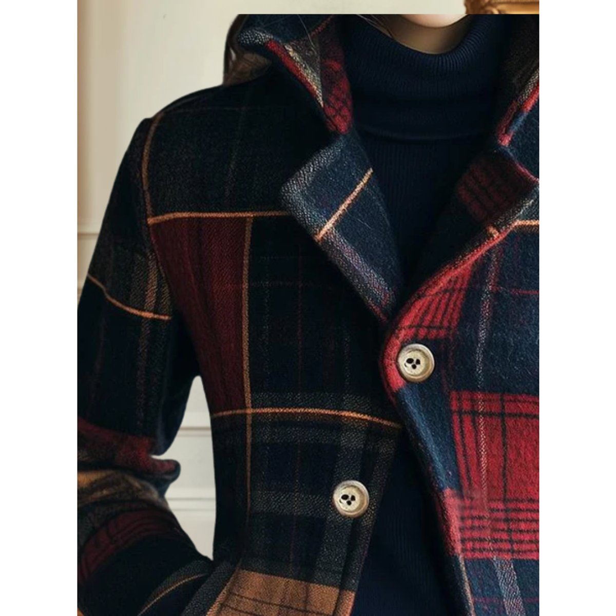 Women's Plaid Patchwork Single-Breasted Cropped Wool-Blend Jacket