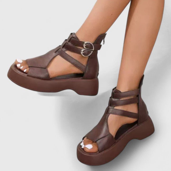 Women's Platform Gladiator Sandals Double-Buckle Ankle Strap