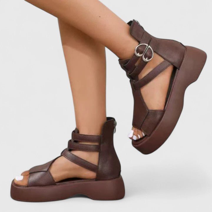 Women's Platform Gladiator Sandals Double-Buckle Ankle Strap