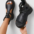 Women's Platform Gladiator Sandals Double-Buckle Ankle Strap - Schwarz