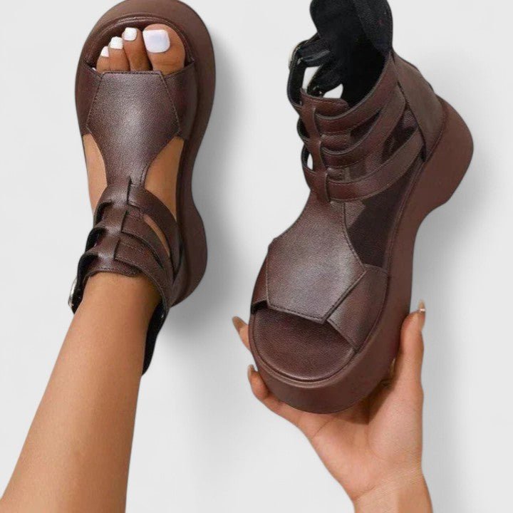Women's Platform Gladiator Sandals Double-Buckle Ankle Strap - Braun