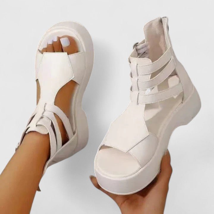 Women's Platform Gladiator Sandals Double-Buckle Ankle Strap - Weiß