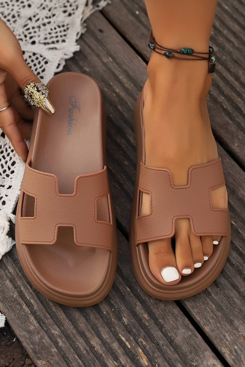 Women's Platform Slip-On Comfortable Sandals Cut-Out H-Strap