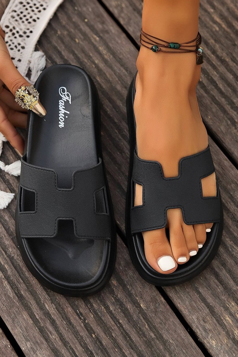 Women's Platform Slip-On Comfortable Sandals Cut-Out H-Strap