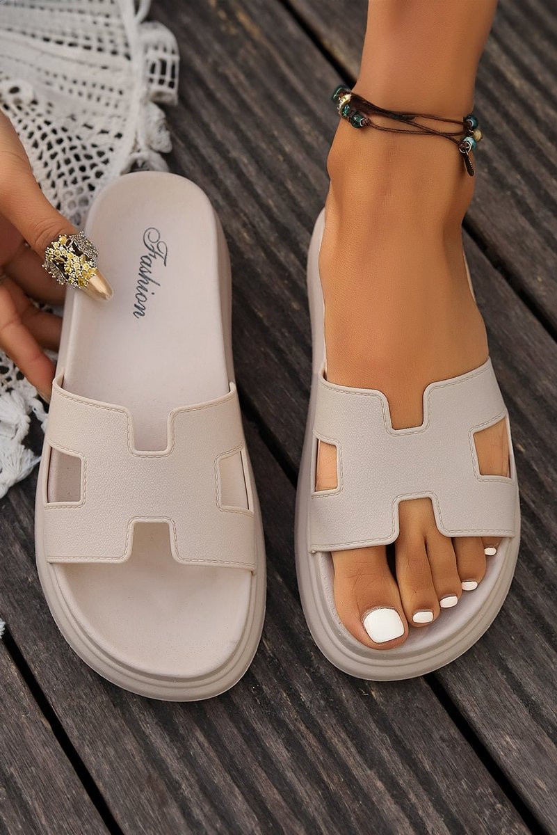 Women's Platform Slip-On Comfortable Sandals Cut-Out H-Strap