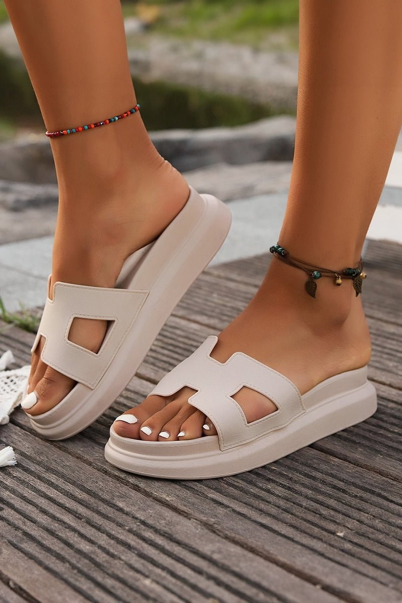 Women's Platform Slip-On Comfortable Sandals Cut-Out H-Strap