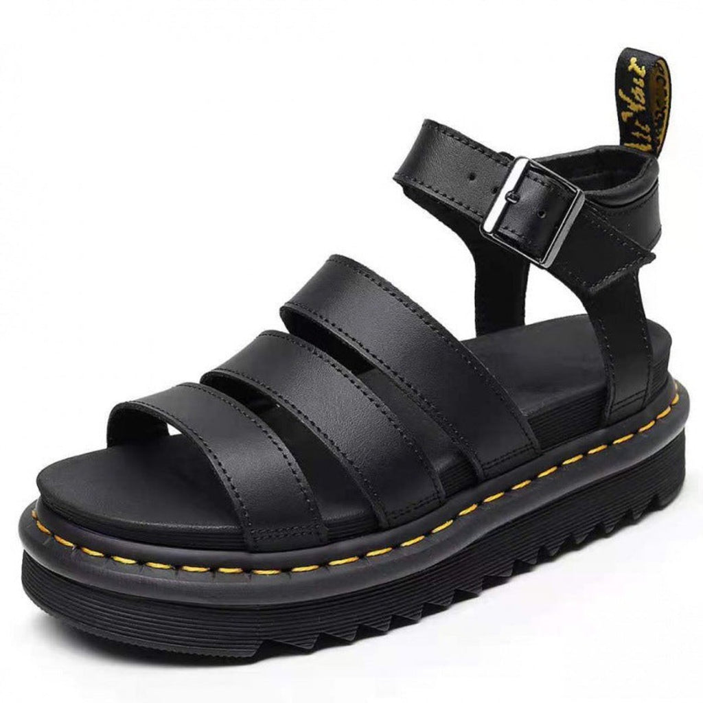 Women's Platform Strappy Buckle Comfortable Sandals - Black
