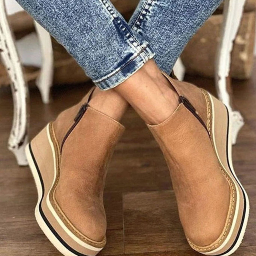 Women's Platform Wedge Slip-On Chelsea Boots - Beige