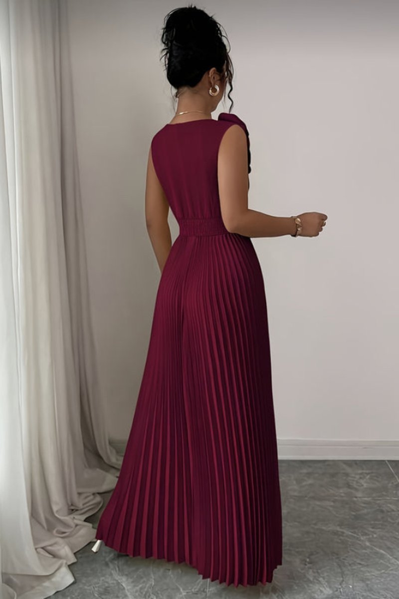 Women's Pleated A-Line Floral Applique Sleeveless Evening Gown