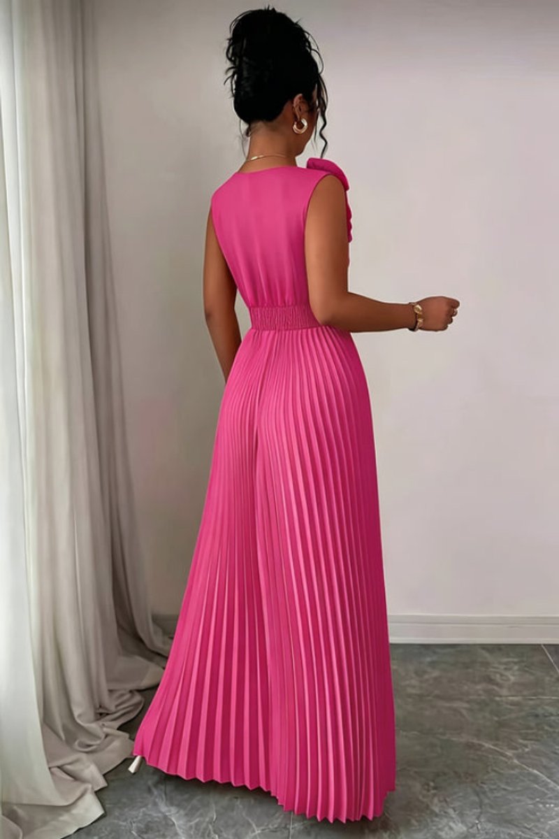 Women's Pleated A-Line Floral Applique Sleeveless Evening Gown