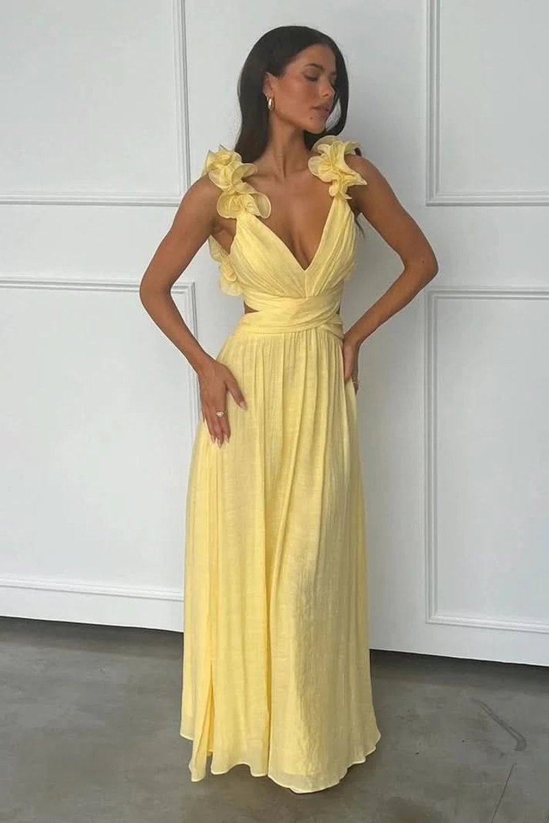 Women's Pleated A-Line Floral Applique Sleeveless Evening Gown