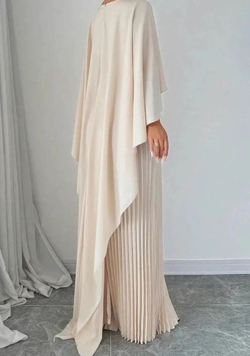 Women's Pleated Cape Overlay Formal Maxi Dress