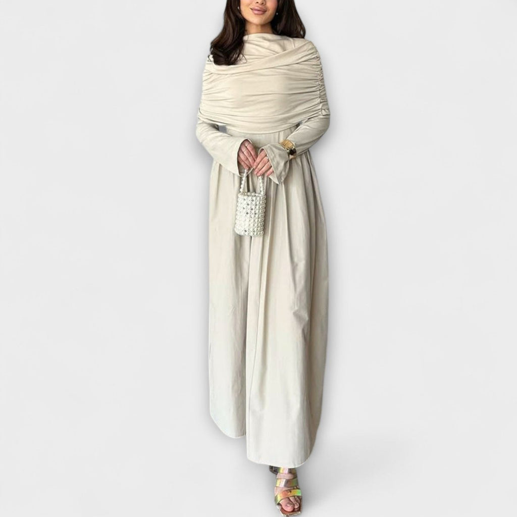 Women's Pleated Long-Sleeve Flared Maxi Dress