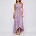 Women's Pleated Ruffle Halter Maxi Fall Wedding Guest Dress - Purple