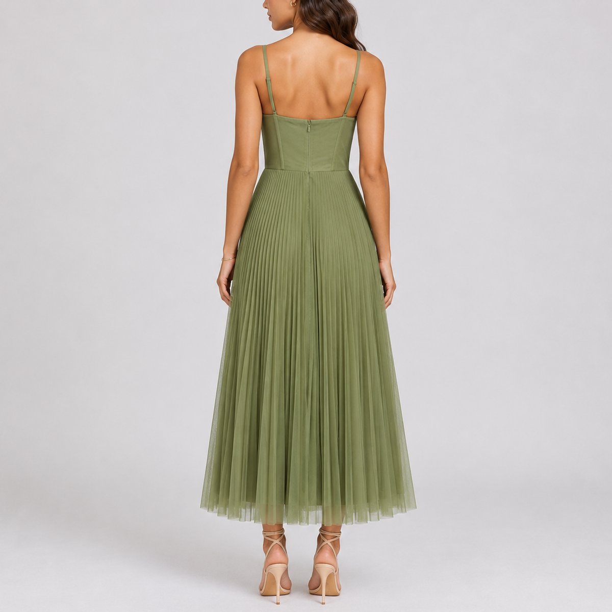 Women's Pleated Tulle Corset Midi Fall Wedding Guest Dresses