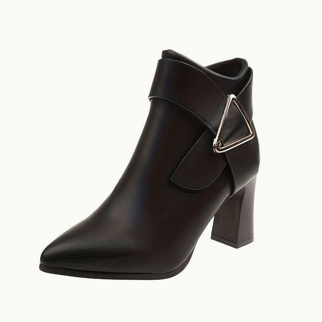 Women's Pointed-Toe Block Heel Black Ankle Boots - Black