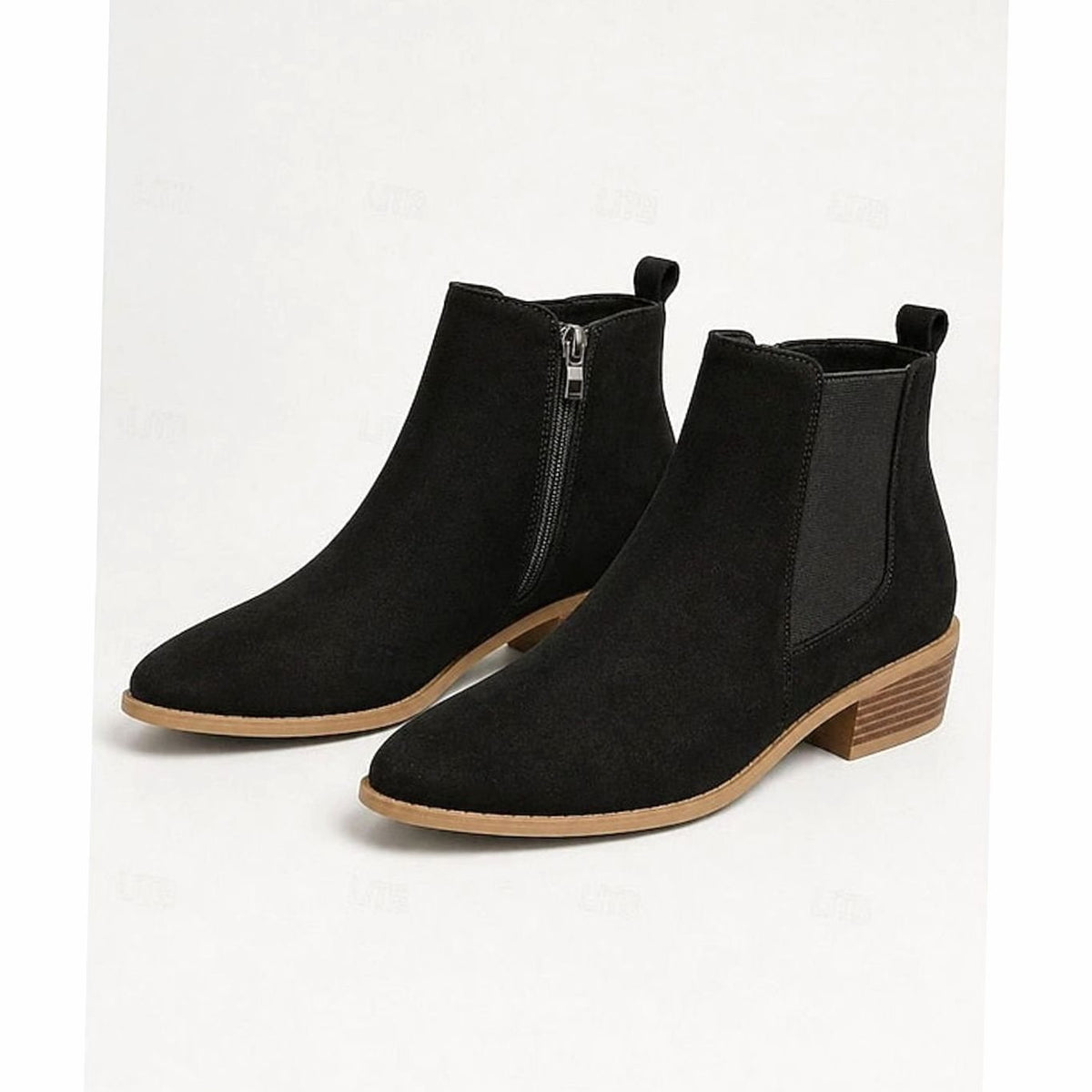 Women's Pointed-Toe Block Heel Chelsea Ankle Boots - Black