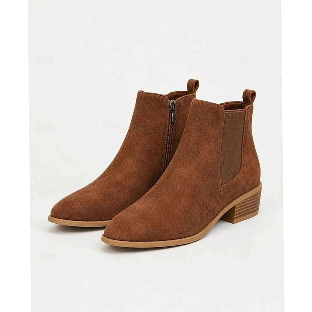 Women's Pointed-Toe Block Heel Chelsea Ankle Boots - Dark Brown