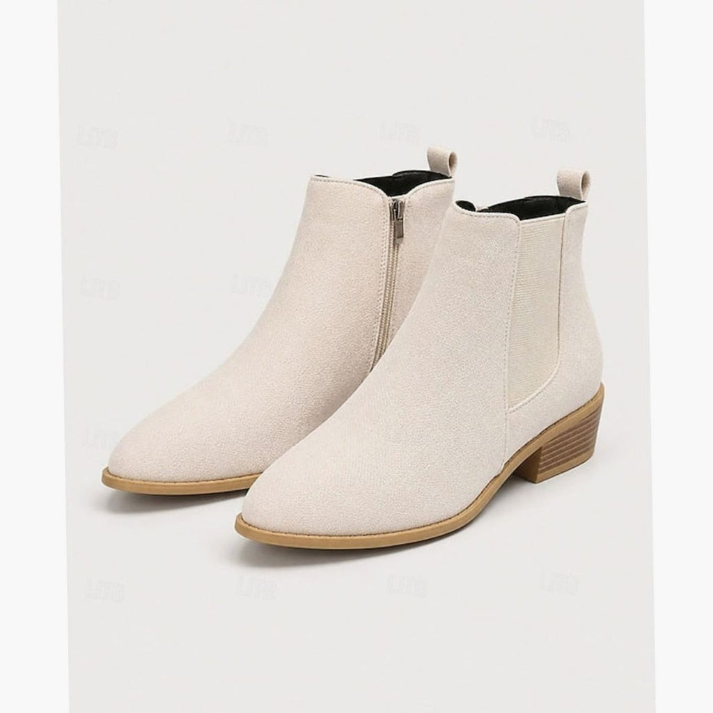 Women's Pointed-Toe Block Heel Chelsea Ankle Boots - Beige