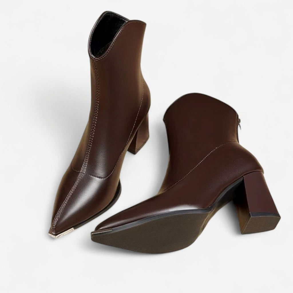 Women's Pointed-Toe Block-Heel Faux Leather Chelsea Booties - Coffee