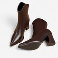 Women's Pointed-Toe Block-Heel Faux Leather Chelsea Booties - Coffee