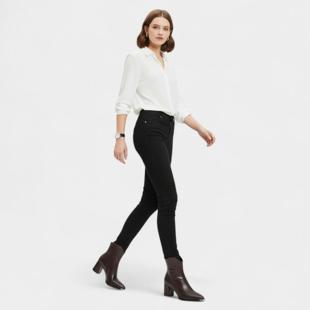 Women's Pointed-Toe Block-Heel Faux Leather Chelsea Booties