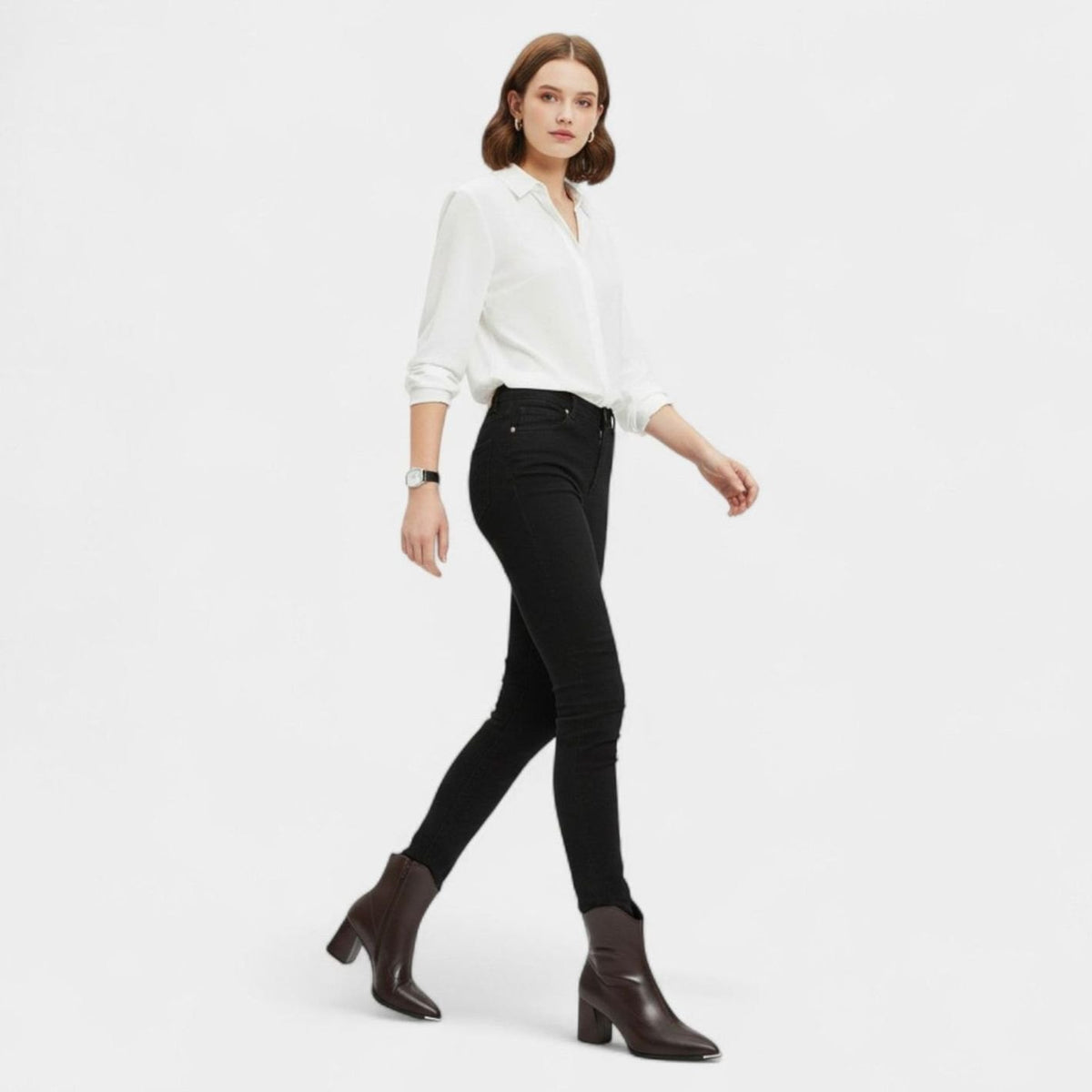 Women's Pointed-Toe Block-Heel Faux Leather Chelsea Booties