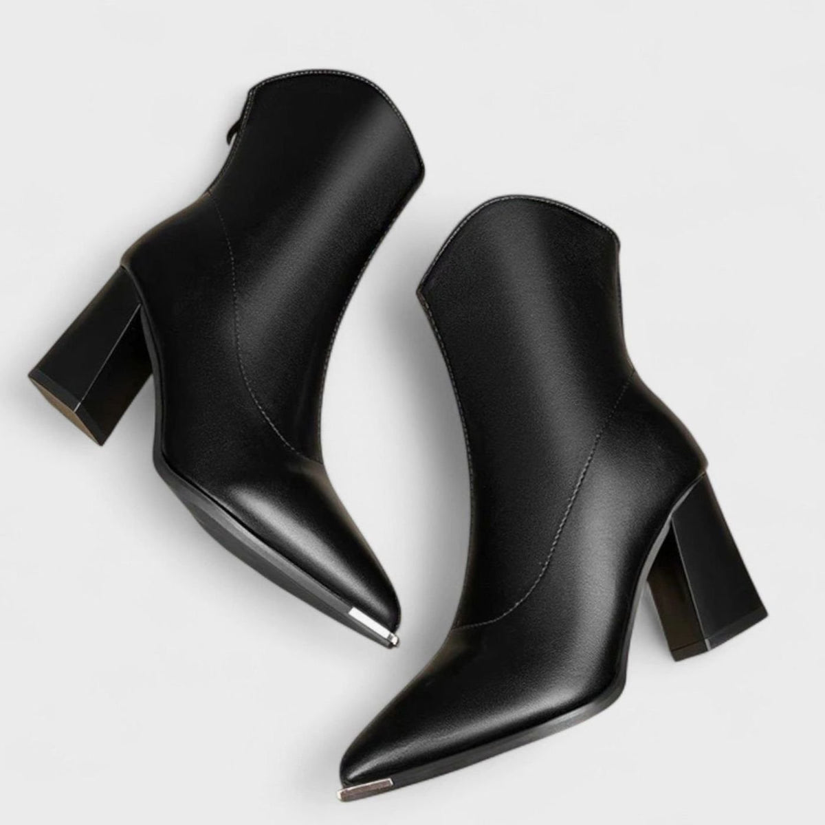 Women's Pointed-Toe Block-Heel Faux Leather Chelsea Booties - Black