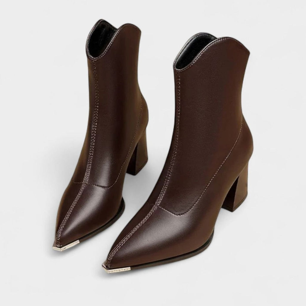 Women's Pointed-Toe Block-Heel Faux Leather Chelsea Booties