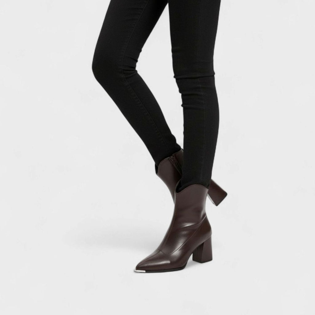 Women's Pointed-Toe Block-Heel Faux Leather Chelsea Booties