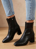Women's Pointed-Toe Block-Heel Side-Zip Ankle Booties - Black