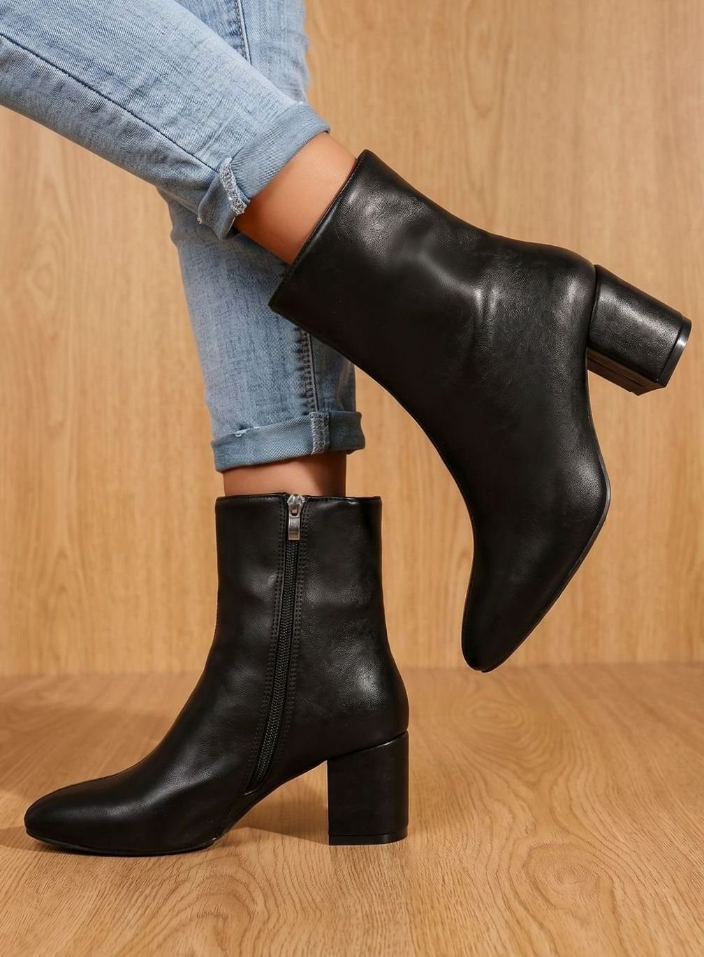 Women's Pointed-Toe Block-Heel Side-Zip Ankle Booties