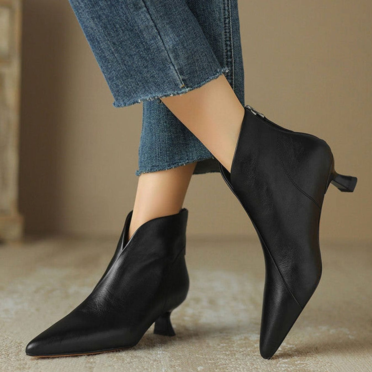 Women's Pointed-Toe Kitten-Heel Side-Zip Ankle Booties