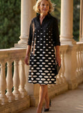Women's Polka Dot Collared Knee-Length Shirt Dress - Black