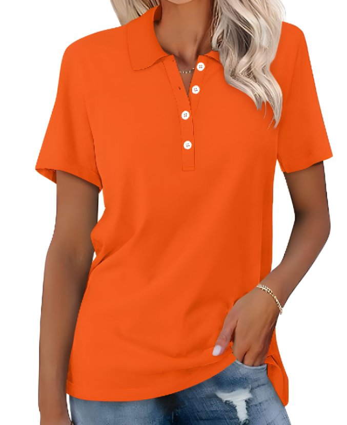 Women's Polo Shirt Classic Pique Short Sleeve Button Collar