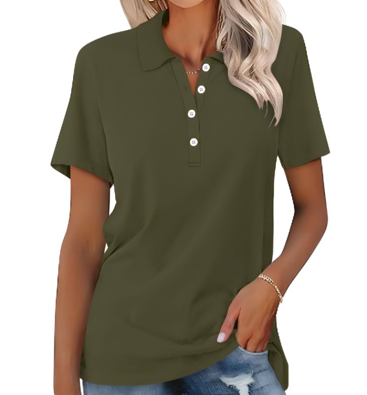 Women's Polo Shirt Classic Pique Short Sleeve Button Collar