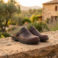 Women's Premium Leather Slip-On Clogs - Dark Brown